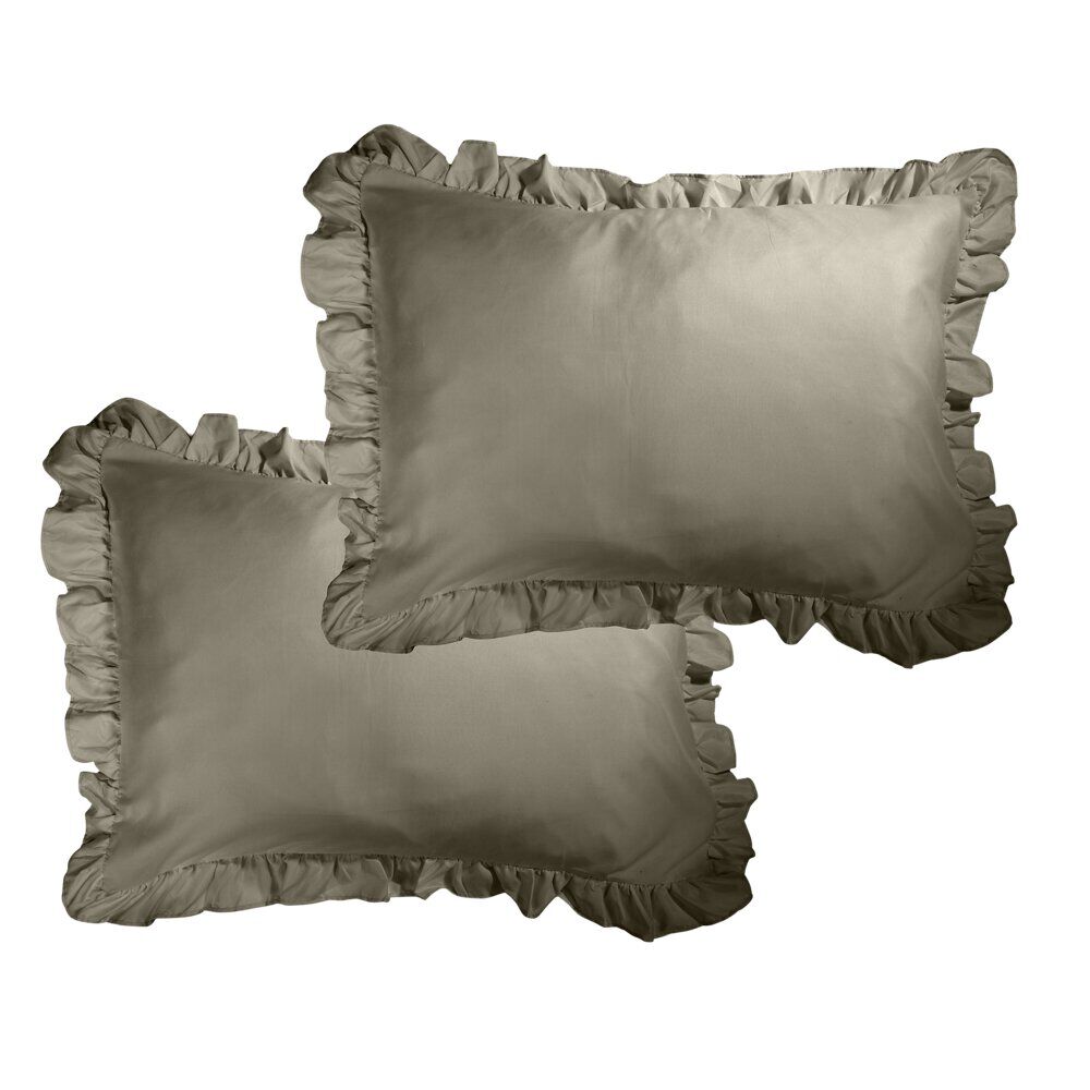Taie d'oreiller rectangulaire satinée unie à volants 50x70cm (3 modèles)