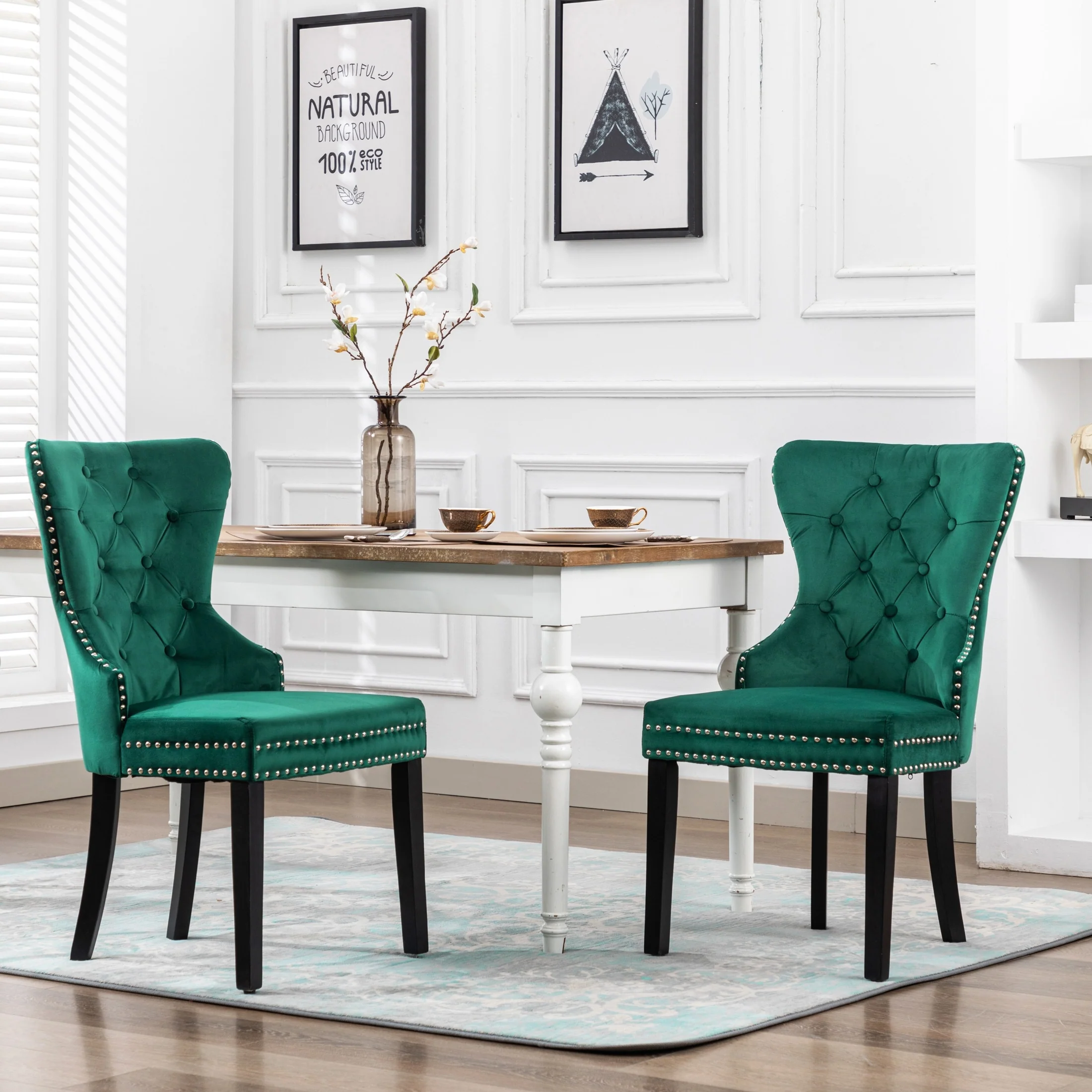 Grandview Tufted Upholstered Dining Chair (Set of 2) with Nailhead Trim and Ring Pull