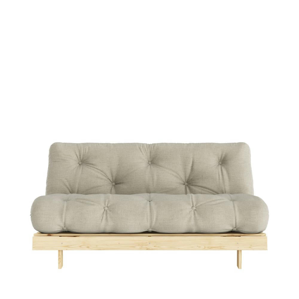 ROOTS - Canapé convertible 160x200cm en bois naturel et tissu lin 2 places