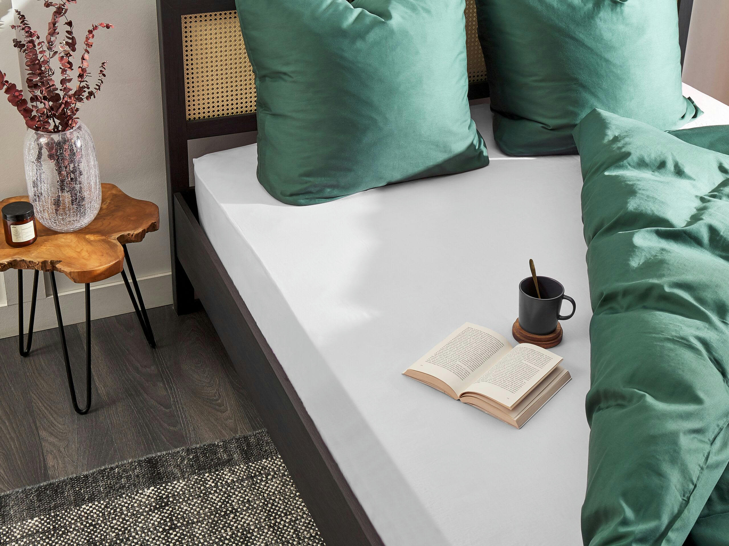 JANBU - Drap-housse en coton 200 x 200 cm blanc