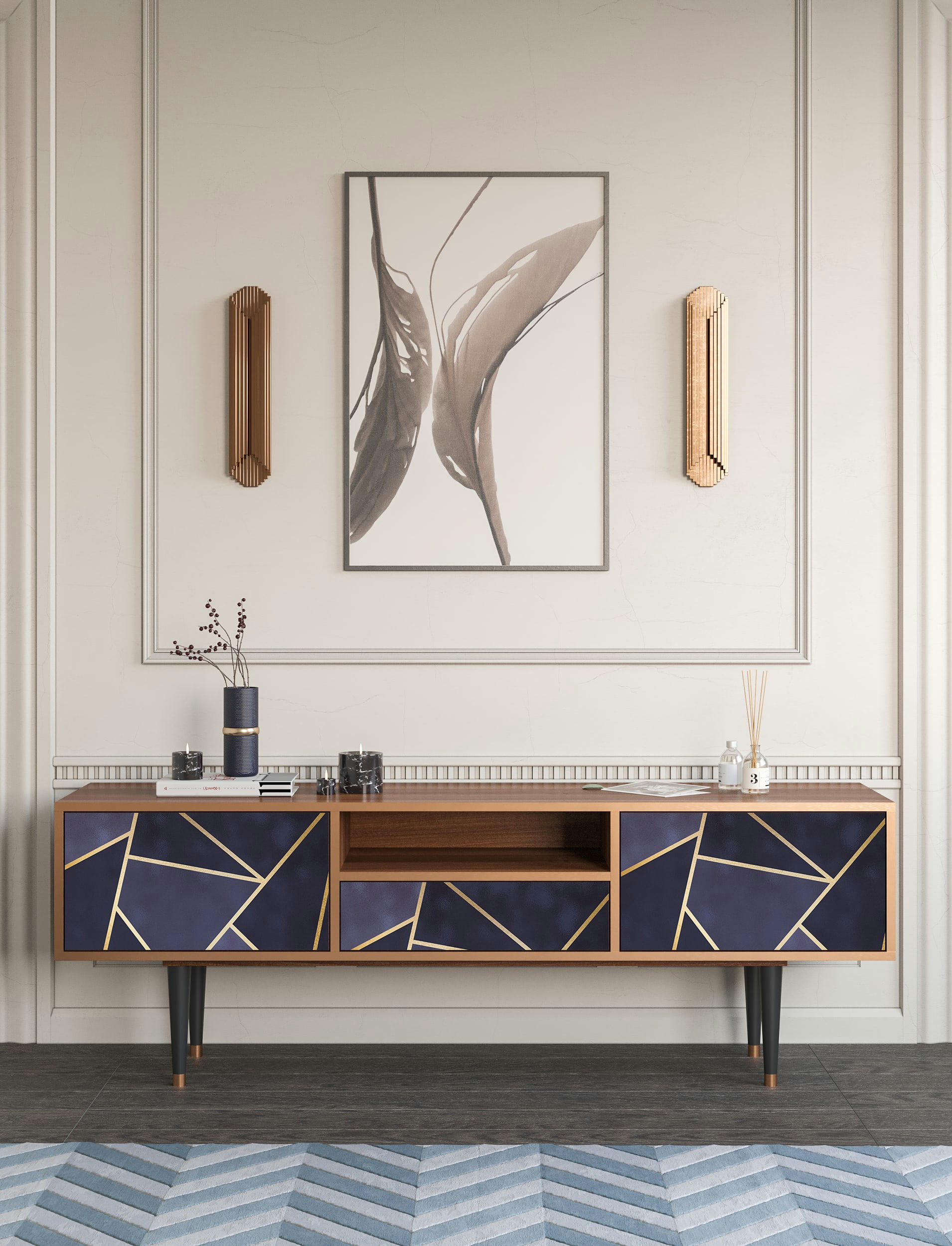 THE AMETHYST - Meuble TV  bleu 1 tiroir et 2 portes L 170 cm