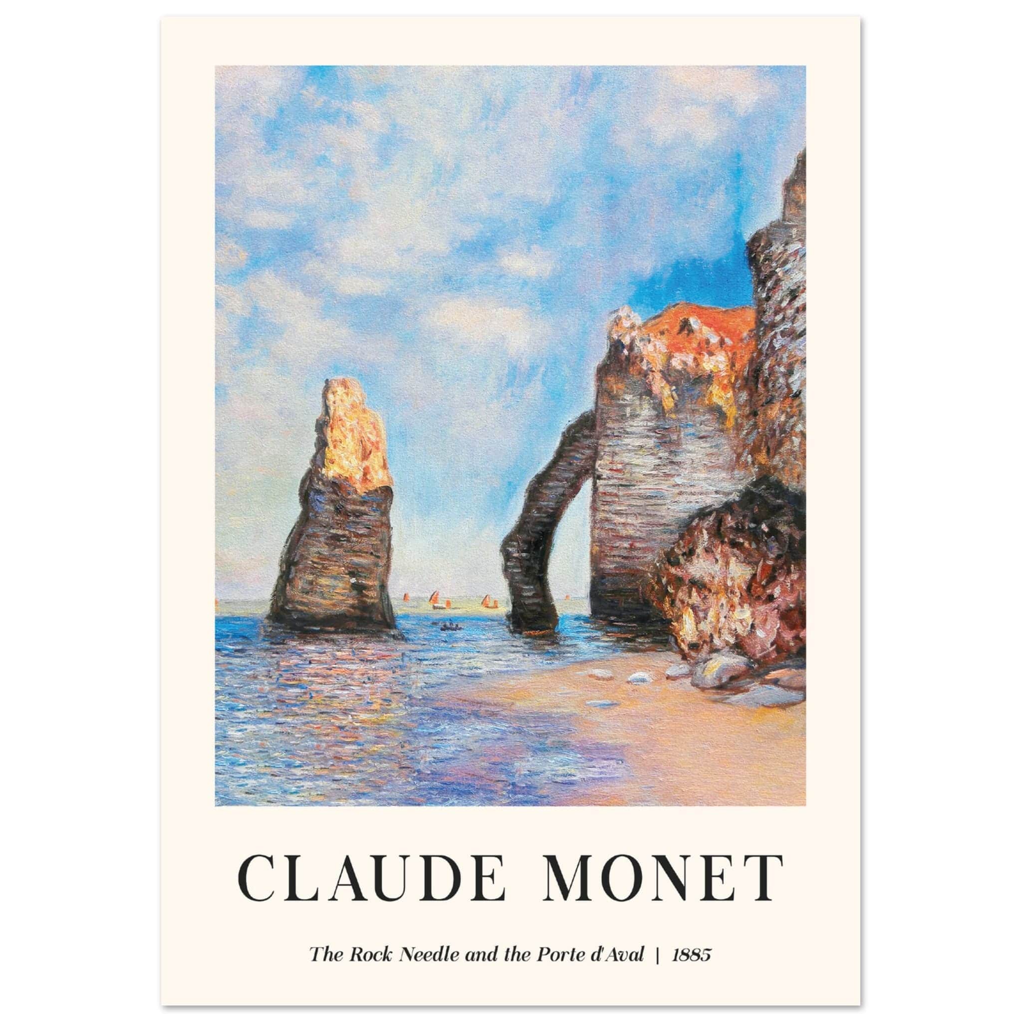 Artfulprints Poster Claude Monet - The rock needle and the porte d'aval  - A4 21x29.7 cm - Lichtblauw