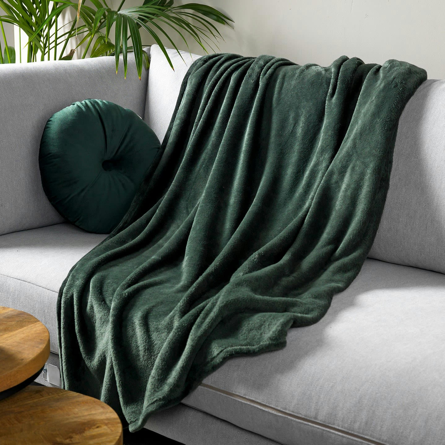 HARVEY - Plaid vert fleece 150x200 cm uni