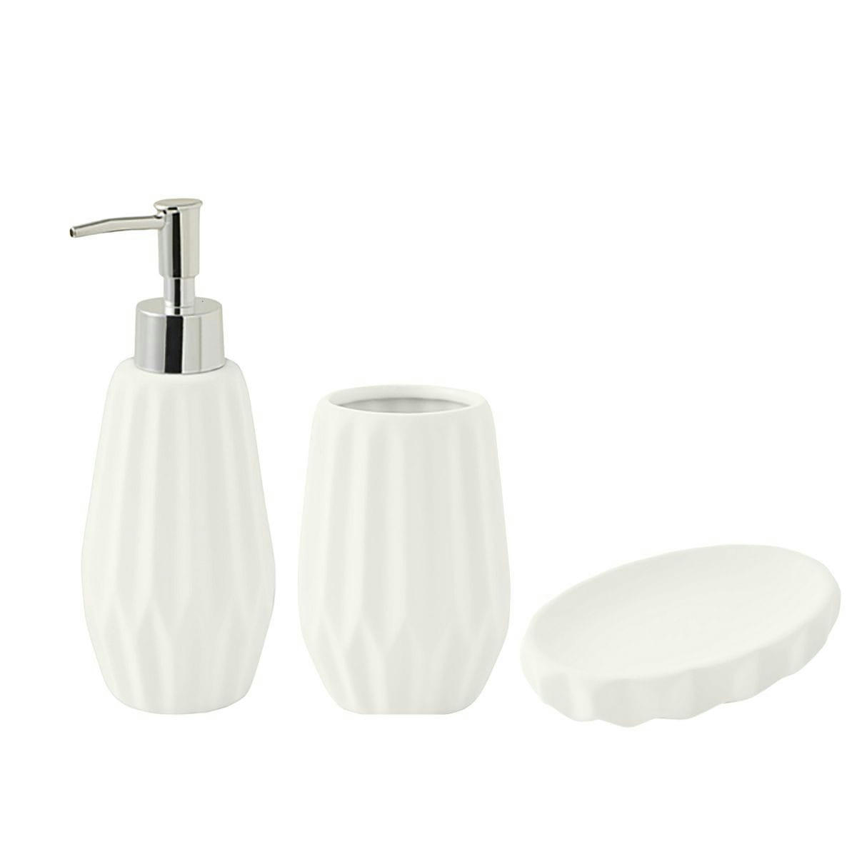 FACETTE - Set de salle de bain 3 pièces en céramique blanc