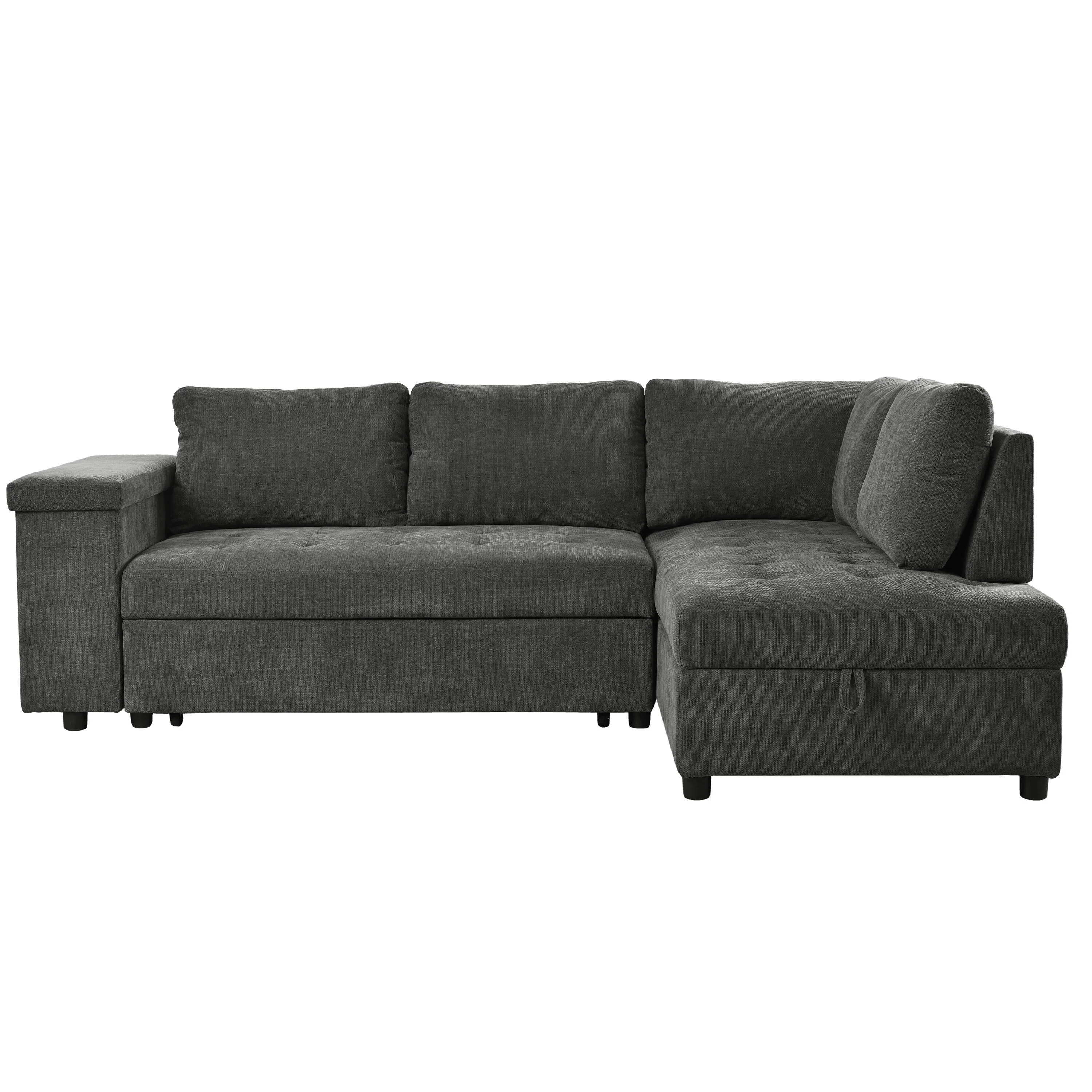 Contemporary Sofa Bed with Hidden Storage and Flip-Top Tray and Armrest Pockets for Guest Rooms or Small Living Spaces
