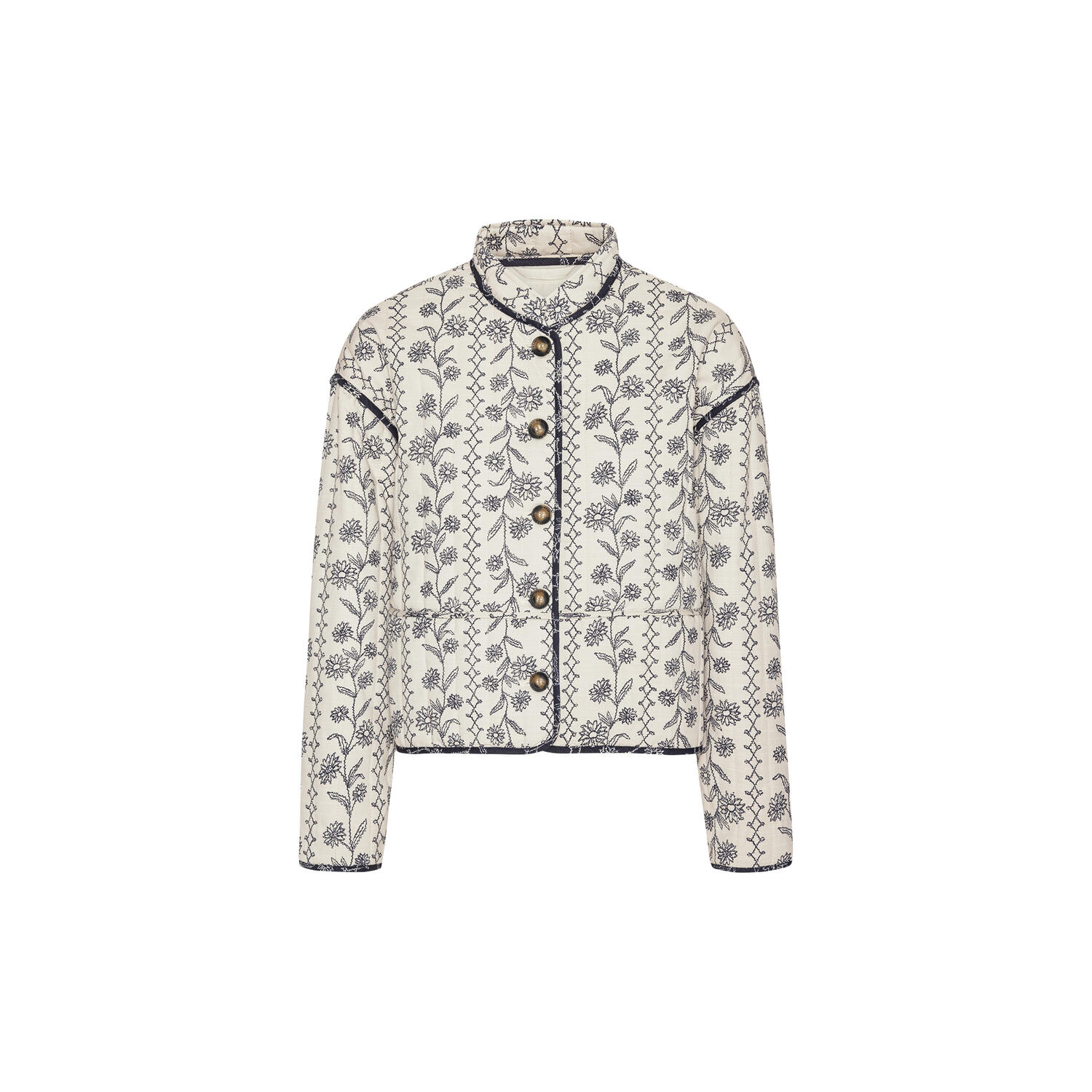 Short Padded Jacket, white wildflower