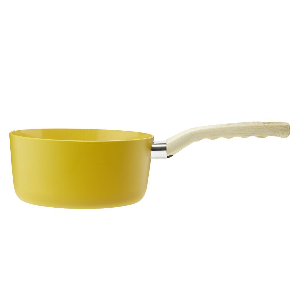 Casserole revêtement céramique jaune poignée effet bois Ø18cm