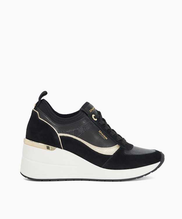 Elarah Black - Leather Mix Wedge Trainers