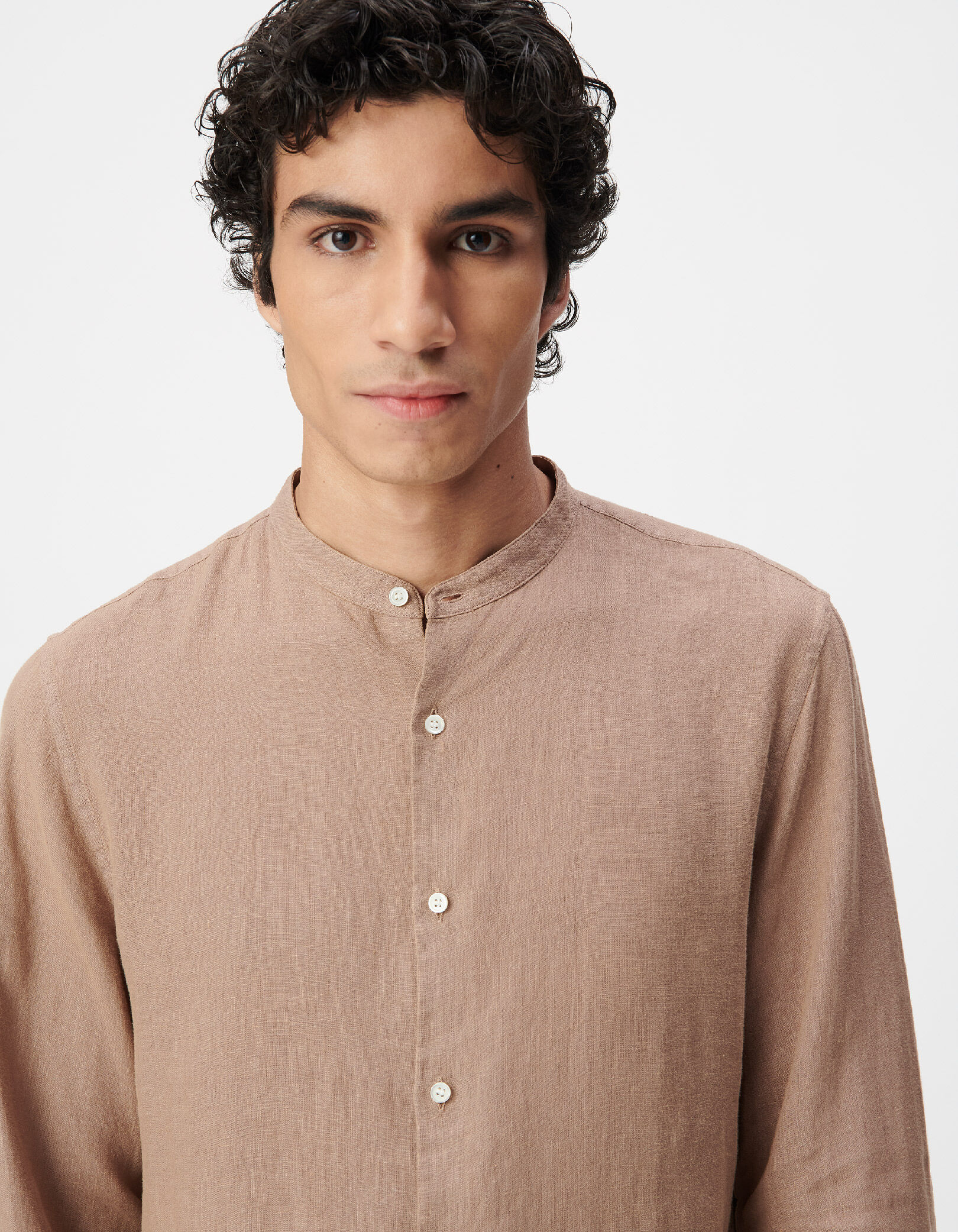 Chemise regular blanche 100% lin col Mao Homme