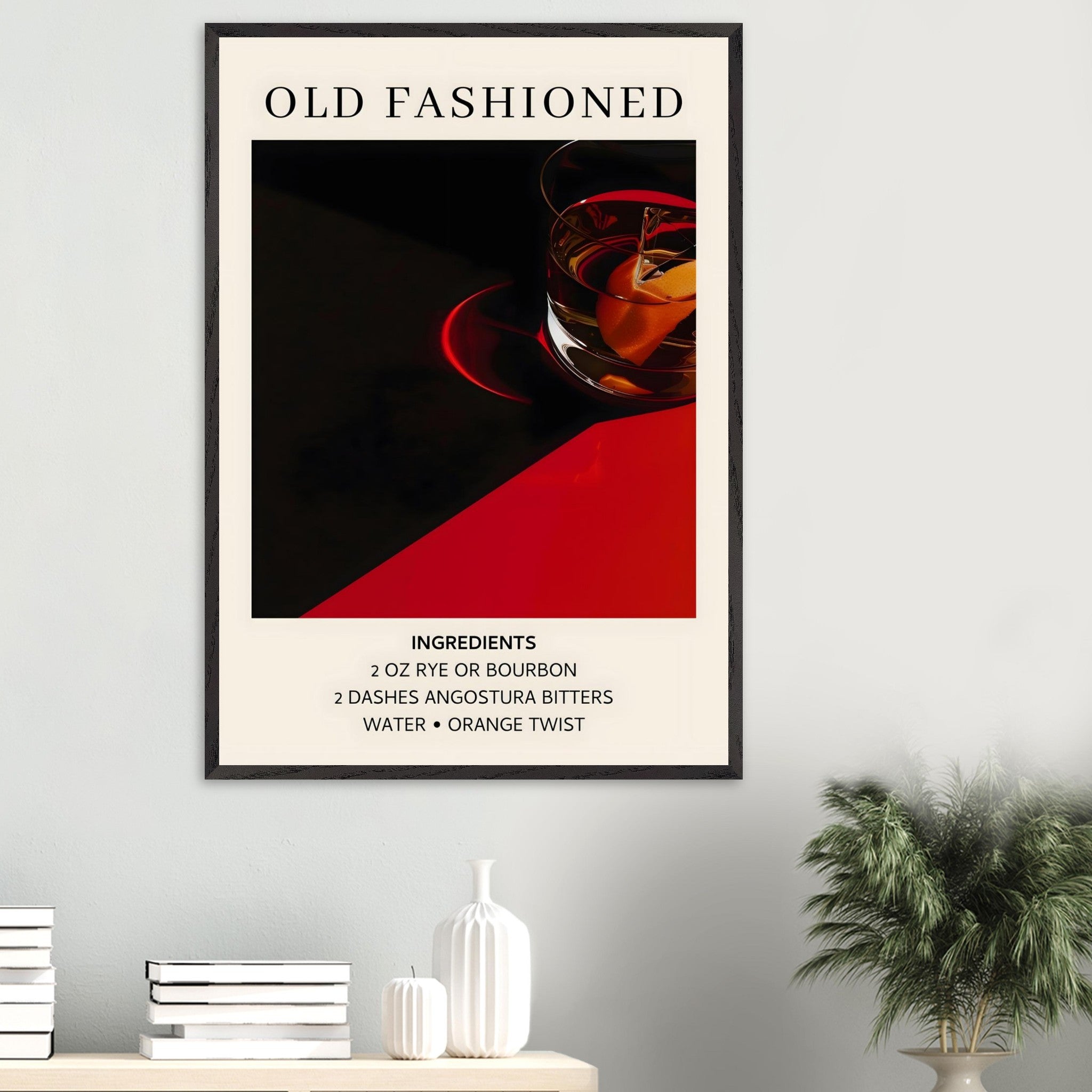 Artfulprints Poster Old Fashioned cocktail - Ingrediënten  - 70x100 cm - Zwart
