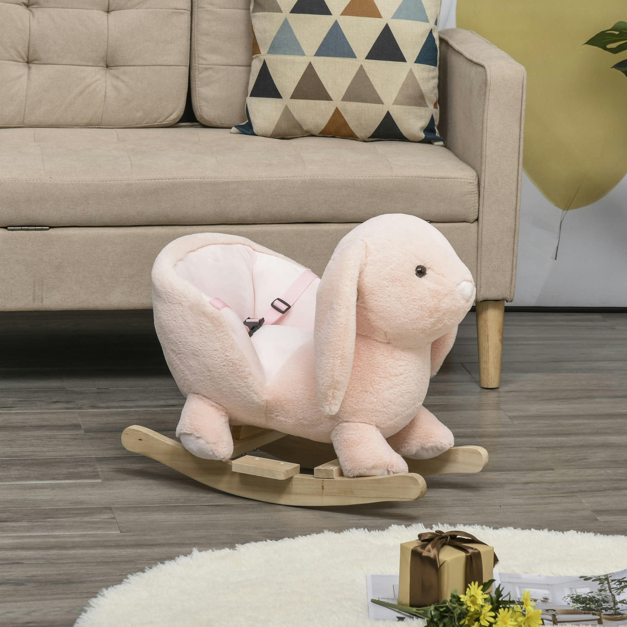 - Jouet à bascule lapin sonore fauteuil intégré ceinture rose