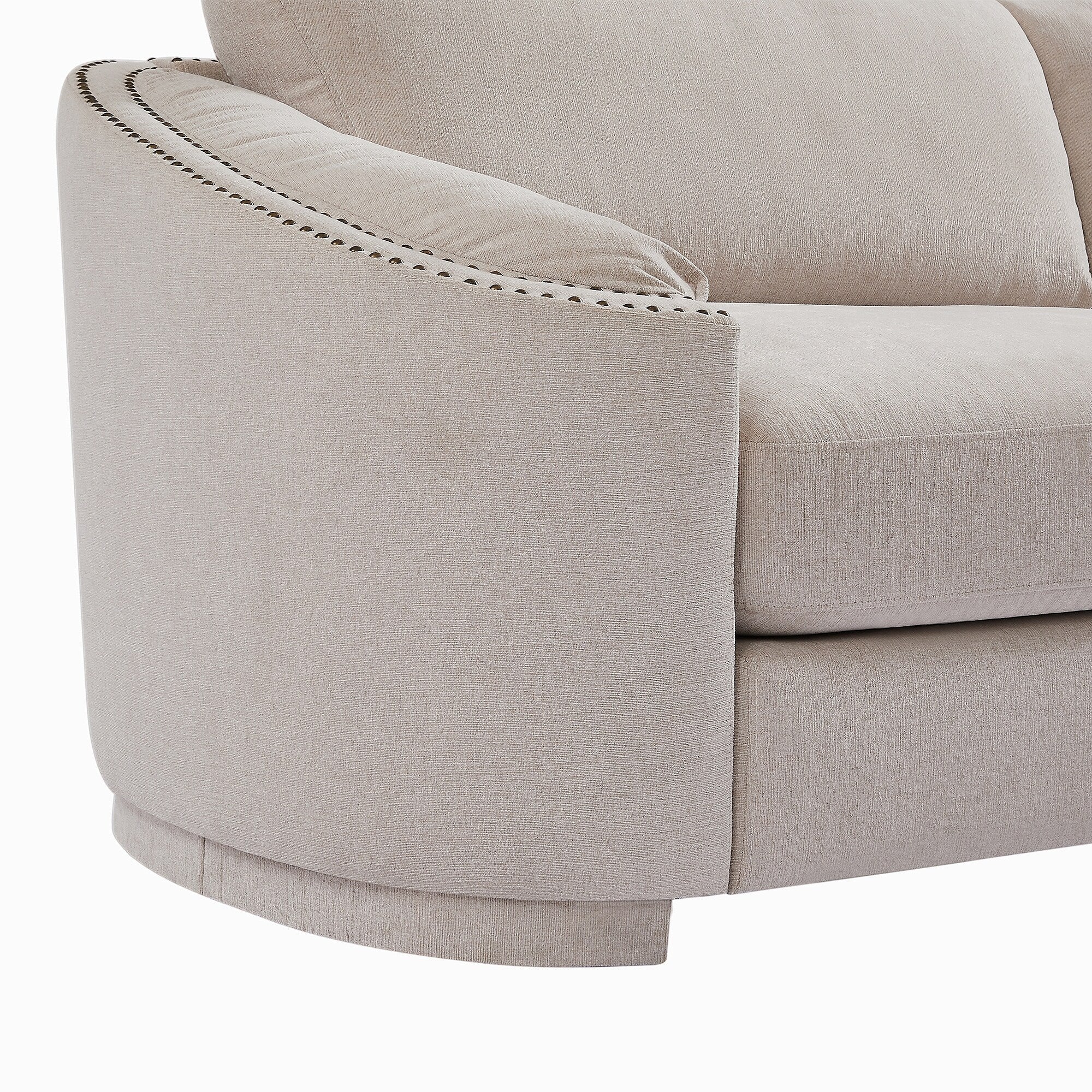 Sofa with Semilunar Arm, Rivet Detailing, and Solid Frame