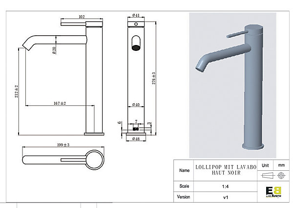 Mitigeur de lavabo noir Essebagno Lollipop