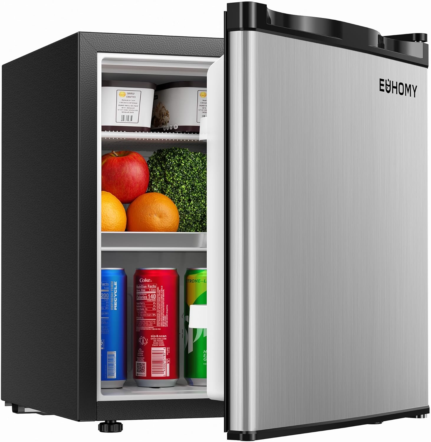 EUHOMY 1.7 Cu.Ft Mini Fridge, Reversible Single Door Compact Refrigerator, Adjustable Thermostat, Energy Saving, Mini Fridge for Bedroom, Office, Dorm, Silver