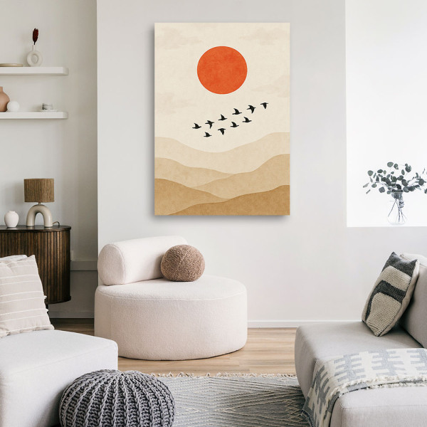 Feeby Obraz Japandi, Ptaki Słońce Minimalizm Beżowy Natura 40x60