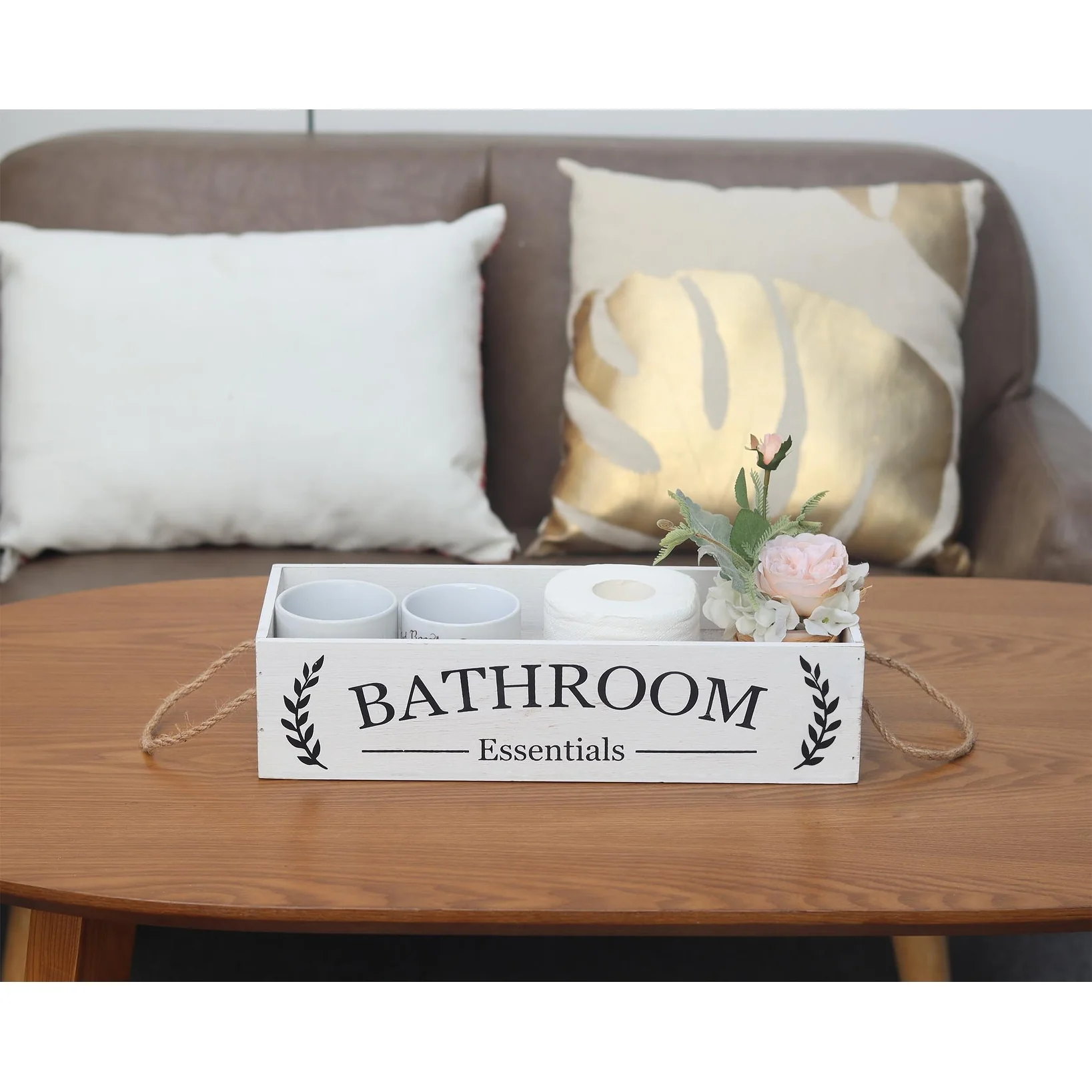 Bathroom Essentials Wood Storage Box, Bathroom Tray Decor and Organizer