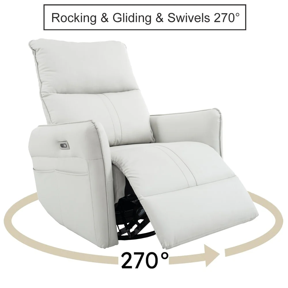 270° Power Swivel Rocker Recliner Chair, Electric Glider Reclining Sofa with USB Ports