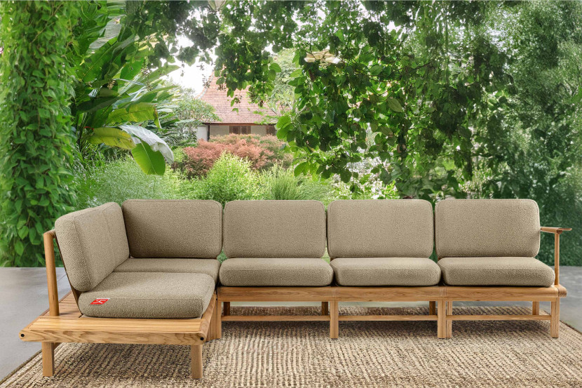 KONSIMO ATREDA Duży narożnik Outdoor, beżowy, lite drewno impregnowane
