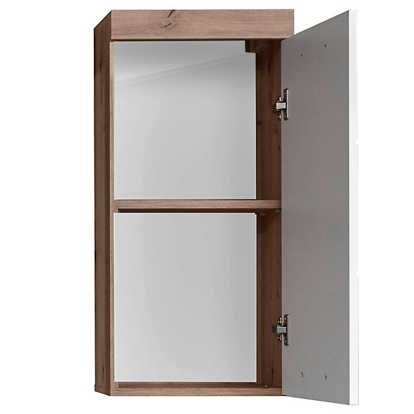 Meuble haut salle de bain mélaminé blanc/chêne brillant. L - H - P : 37 - 77 - 23 cm
