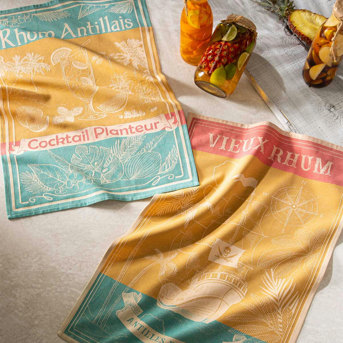 RHUM - Lot de 2 torchons en jacquard de coton multicolore 50x75