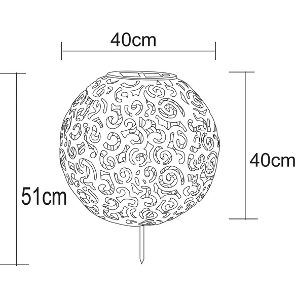 Solarleuchte, LED, Ø: 40 cm, Metall, antik