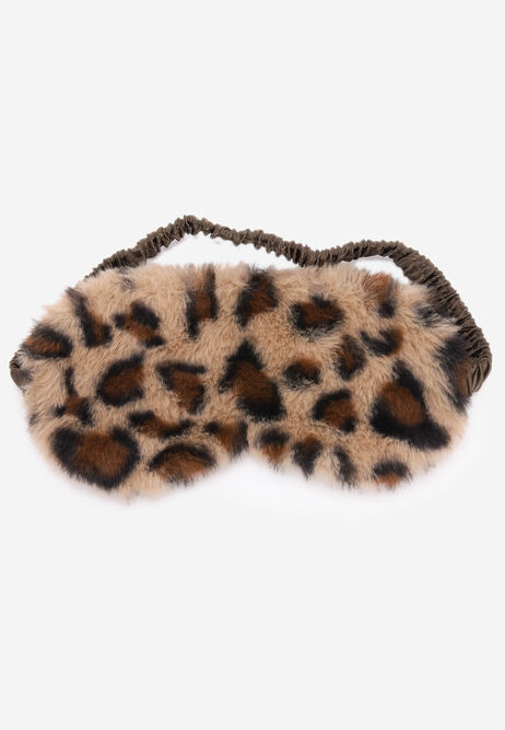 Womens Brown Leopard Print Fluffy Eye Mask