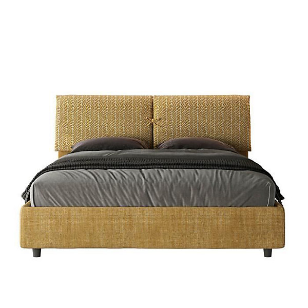 Lit coffre capitonné 160x200 Aragona 3 tissu Mados jaune