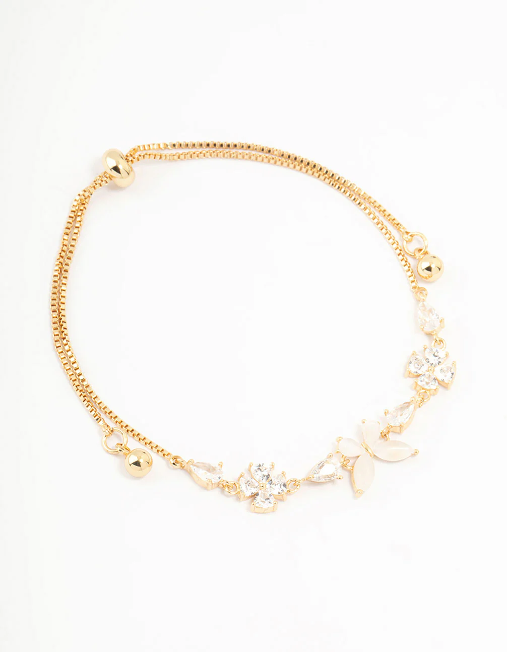 Gold Plated Cubic Zirconia Butterfly & Flower Toggle Bracelet