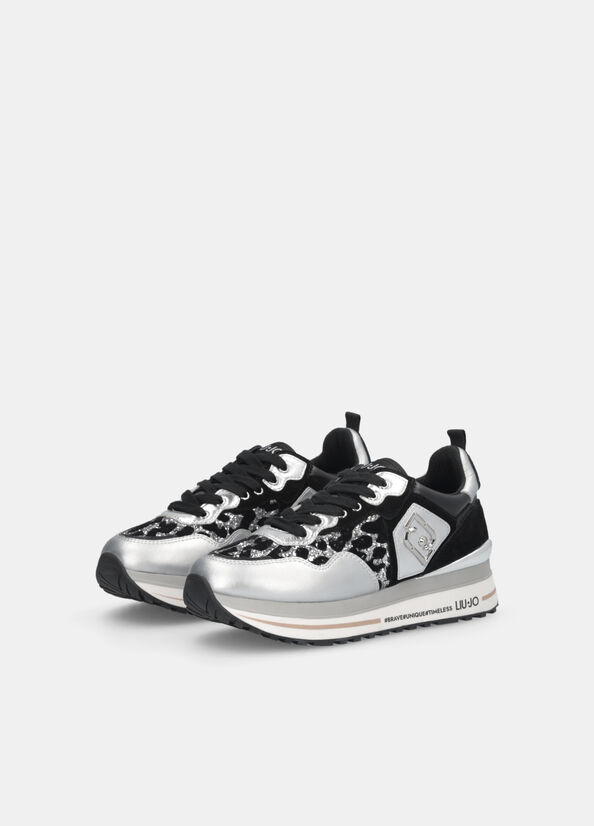 Sneakers platform glitter animalier