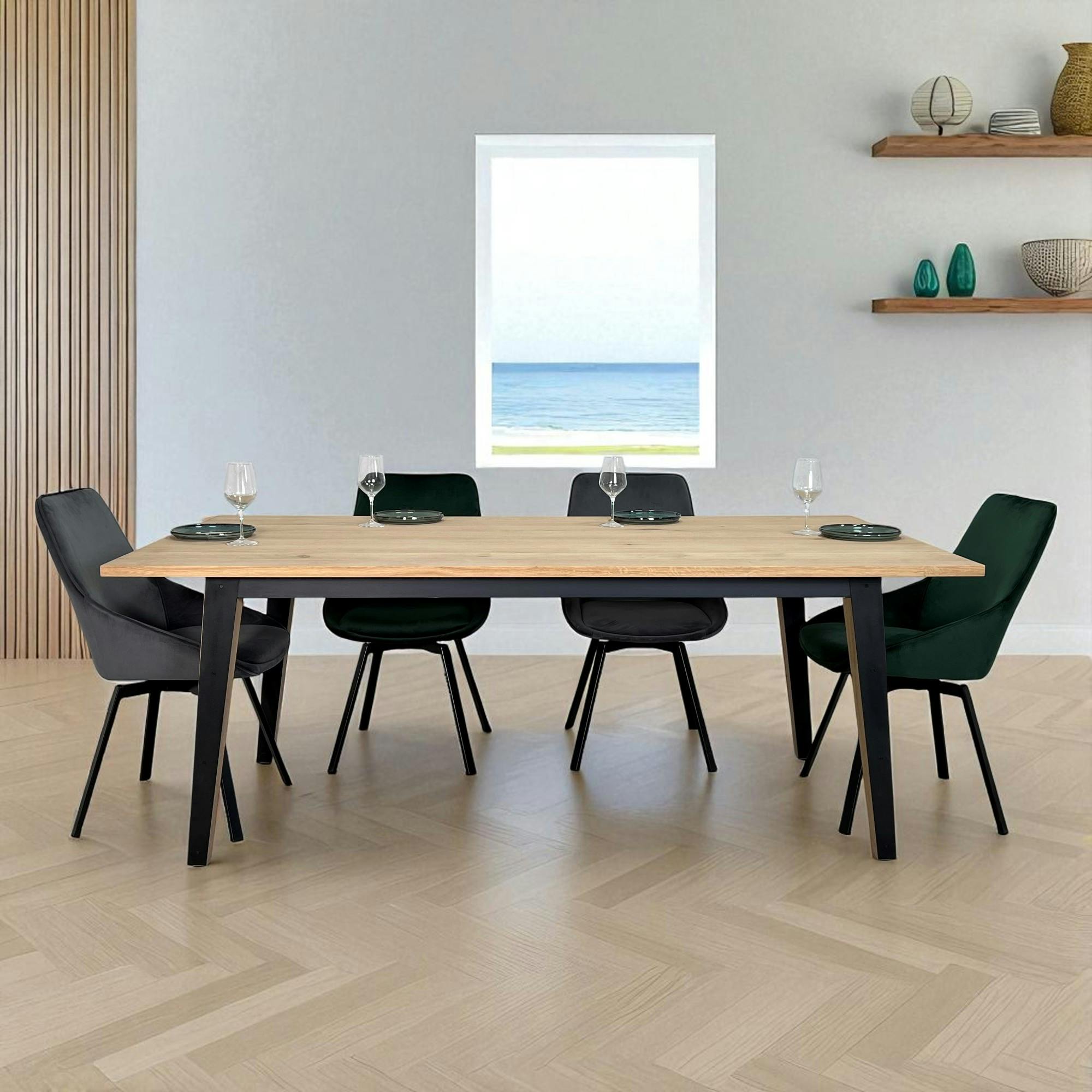 Table à manger moderne bois clair - pieds métal, 200 cm GRADO