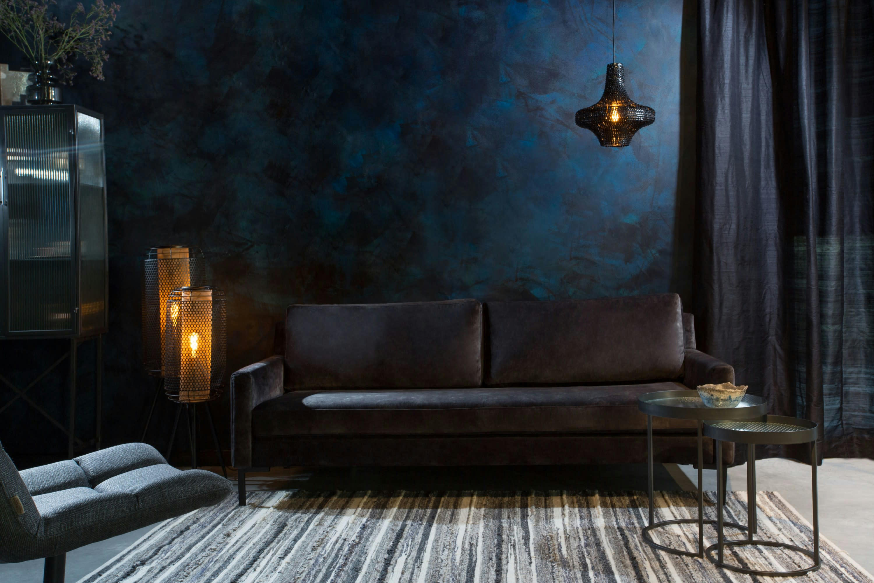 HOUDA - Canapé 3 places en tissu anthracite