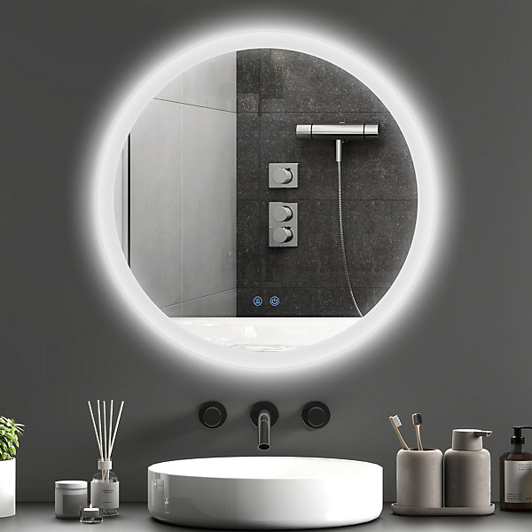 Miroir LED de salle de bain mural rond dia. 60 cm éclairage 3 couleurs interrupteur tactile système antibuée