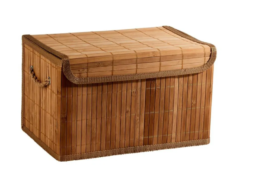 Boîte de rangement en bambou avec couvercle et poignées