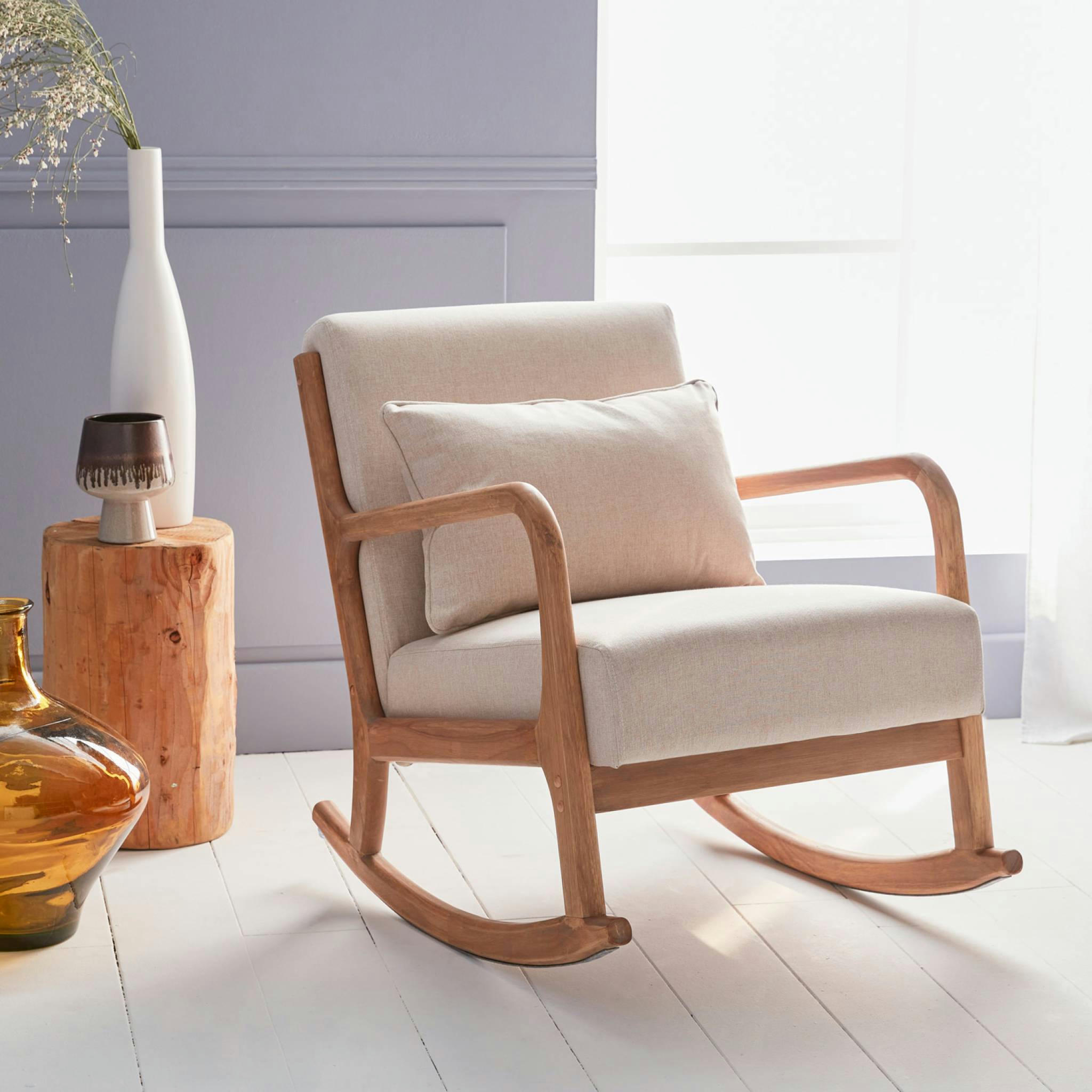LORENS - Rocking chair design tissu beige et bois - lorens rocking