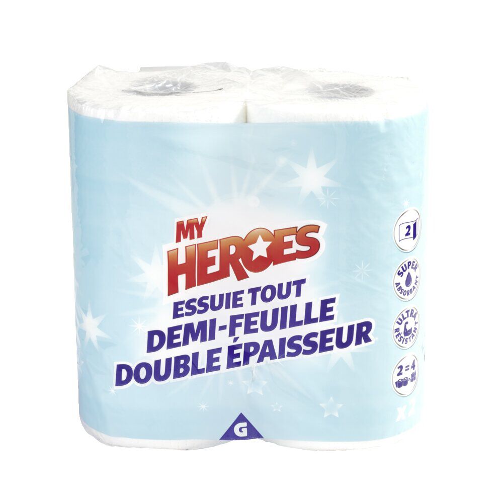 Essuie tout demi-feuille double épaisseur x 2