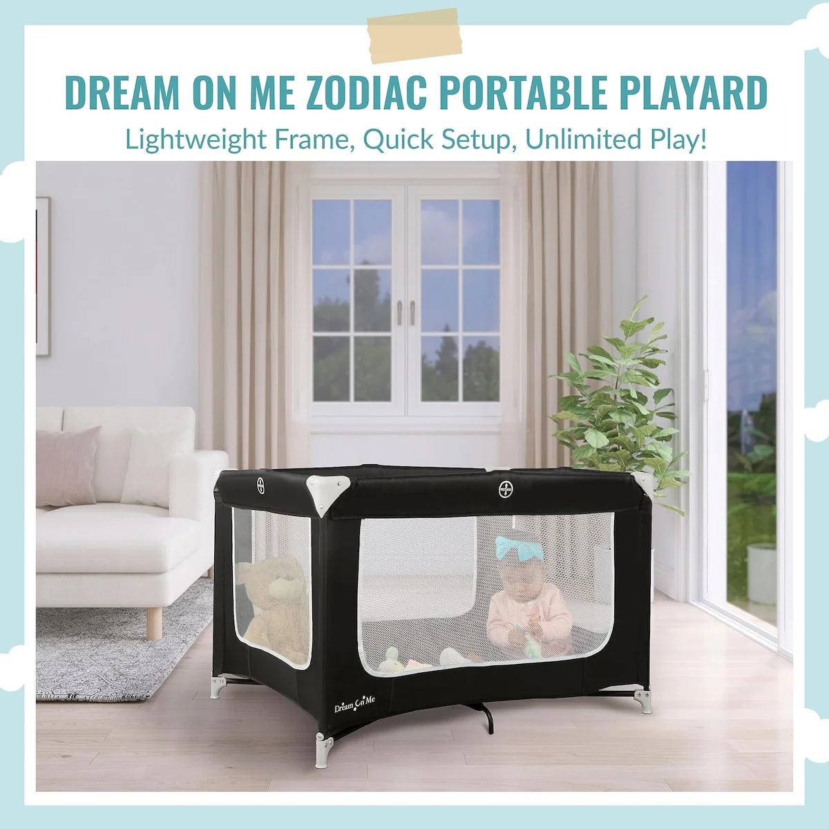 Zodiak Portable Playard in Black, Lightweight, Packable and Easy Setup Baby Playard, Breathable Mesh Sides and Soft Fabric
