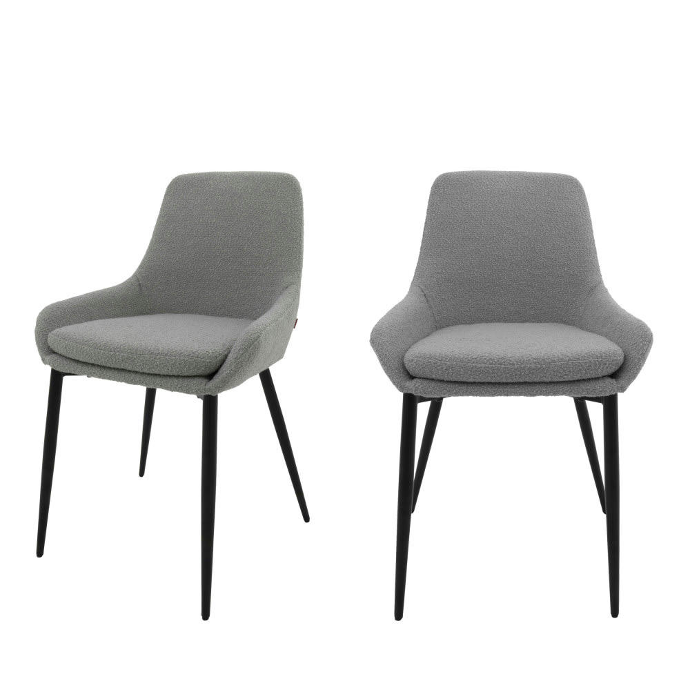 LIV - Lot de 2 chaises en tissu bouclette et métal gris