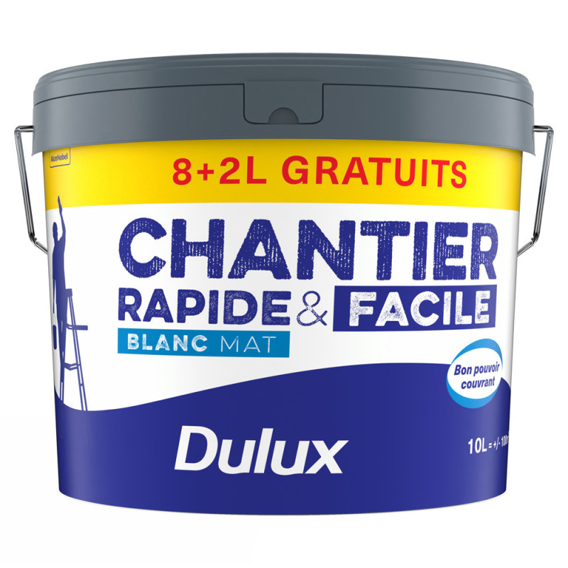 Peinture pour murs et plafonds Chantier Rapide & Facile blanc mat 8 L   2 L GRATUIT DULUX