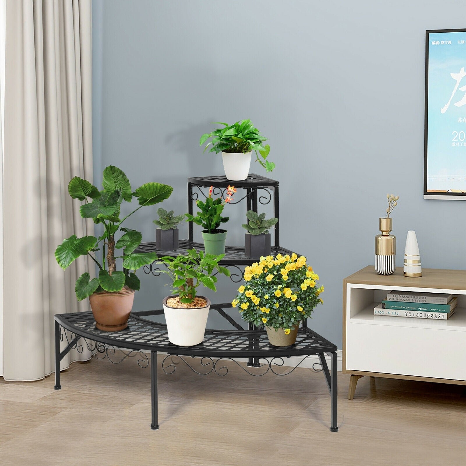 3 Tier Outdoor Metal Corner Plant Stand Step Ladders Display Rack