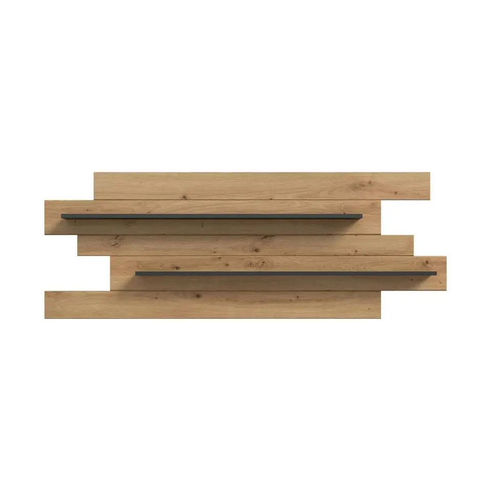 Hioshop Canu wandkast wandplank 2 planken eiken decor- donkergrijs