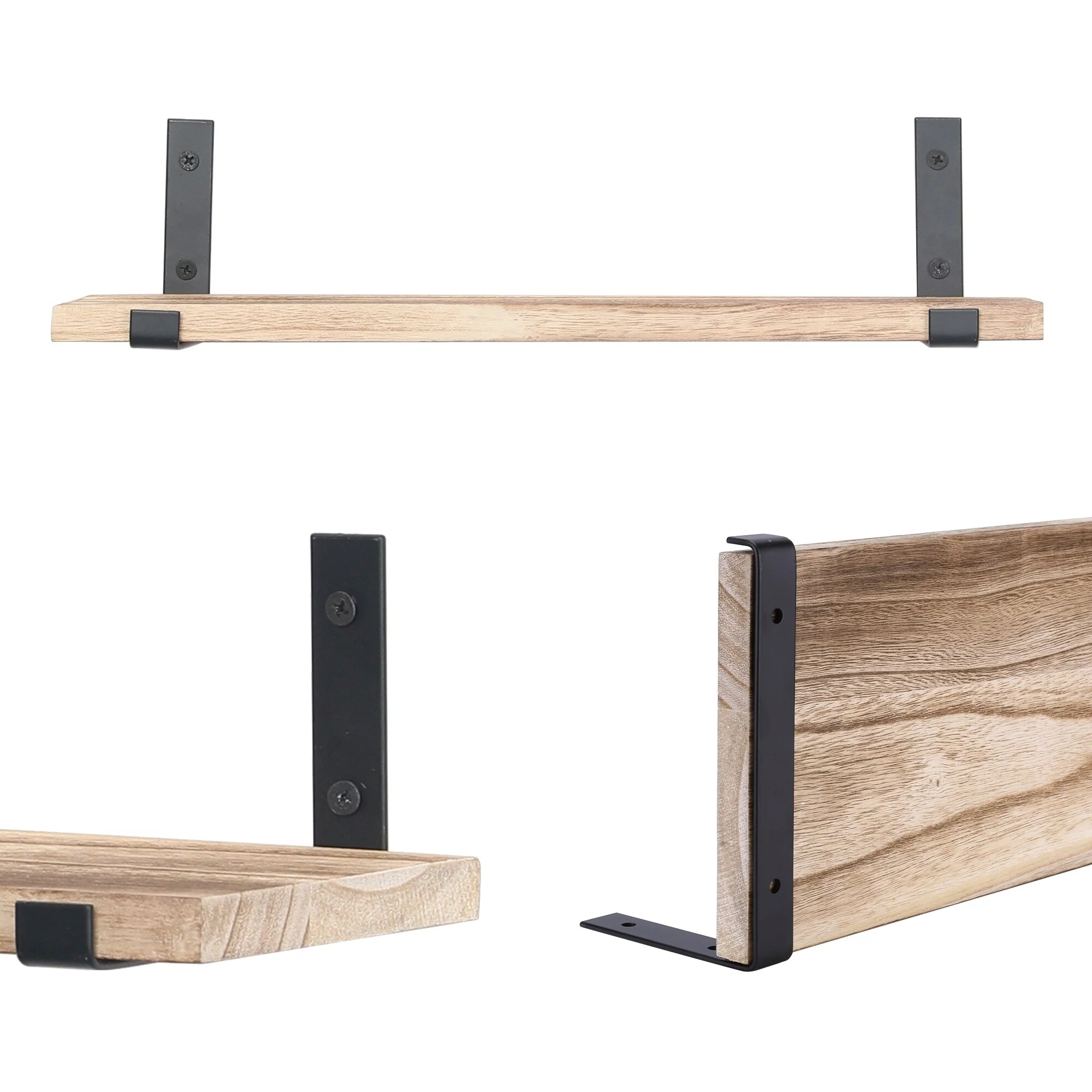 Wood Floating Shelves, Set of 4 Wall Mounted Shelves for Bathroom Bedroom Living Room, and Kitchen Wall Decor 15.7*5.9in