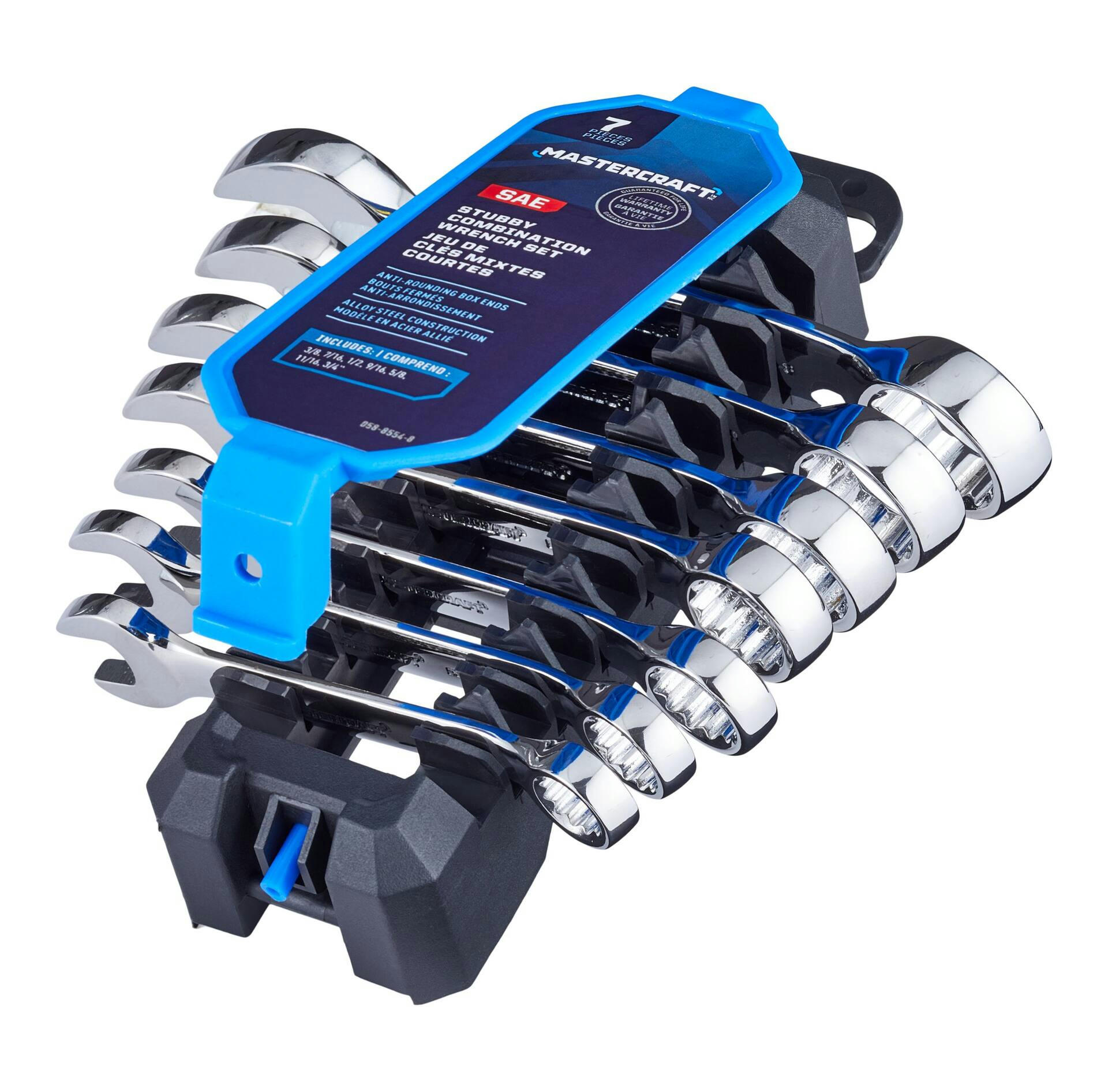 Mastercraft Combination Stubby Wrench Set, SAE, Nickel-Chrome Plating, 7-pc