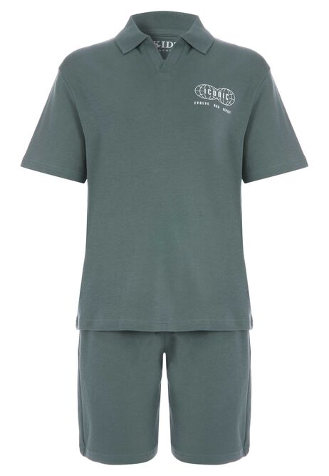 Older Boys Green Polo Shirt & Shorts Set