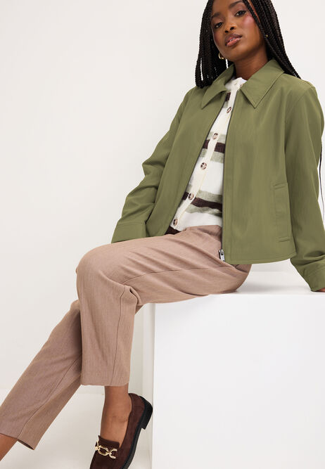 Womens Green Faux Leather Zip Jacket