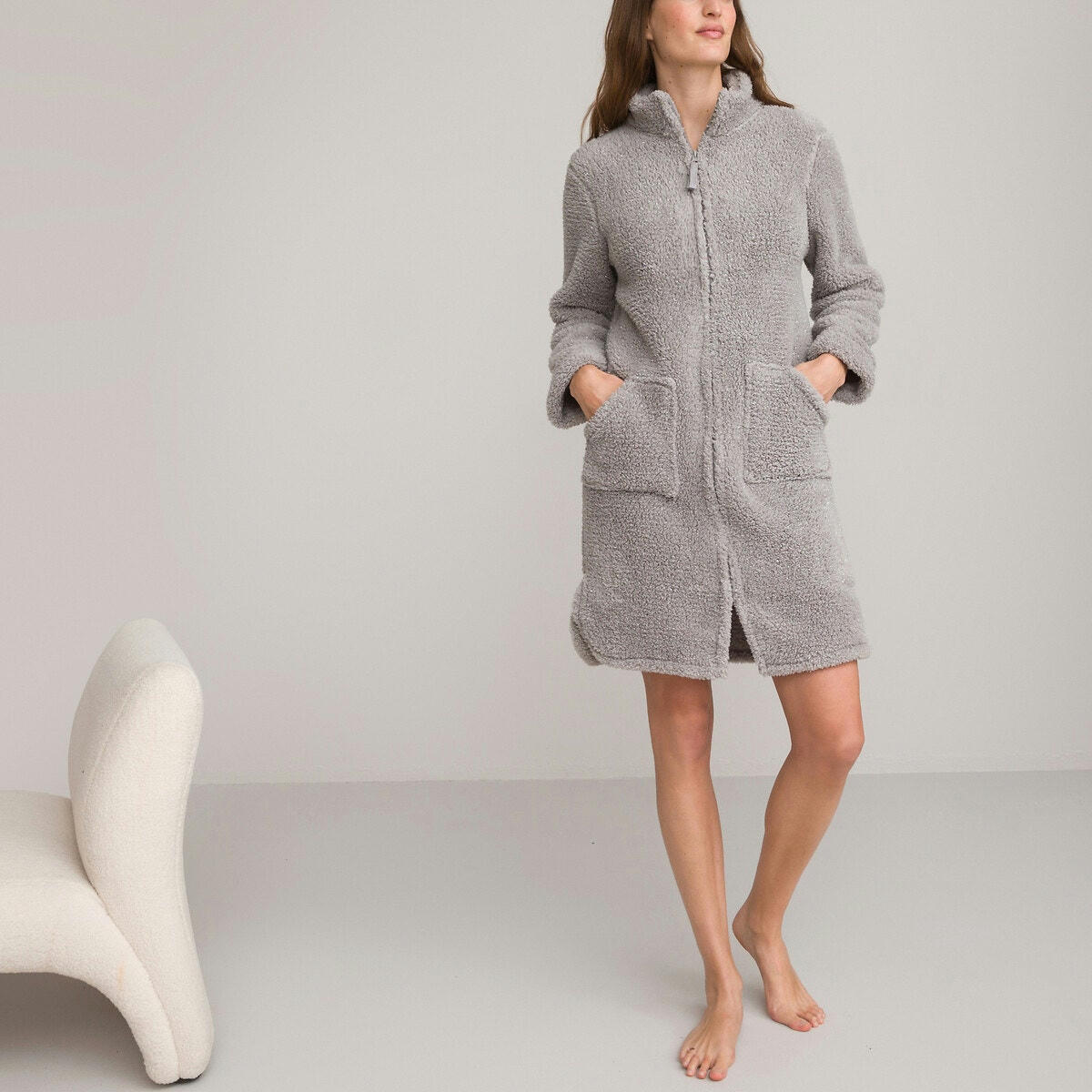 Robe de chambre zippée, en maille polaire