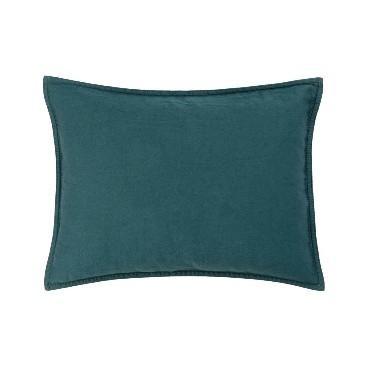 PALERME - Taie d'oreiller en satin de coton lavé vert 30 x 40 cm