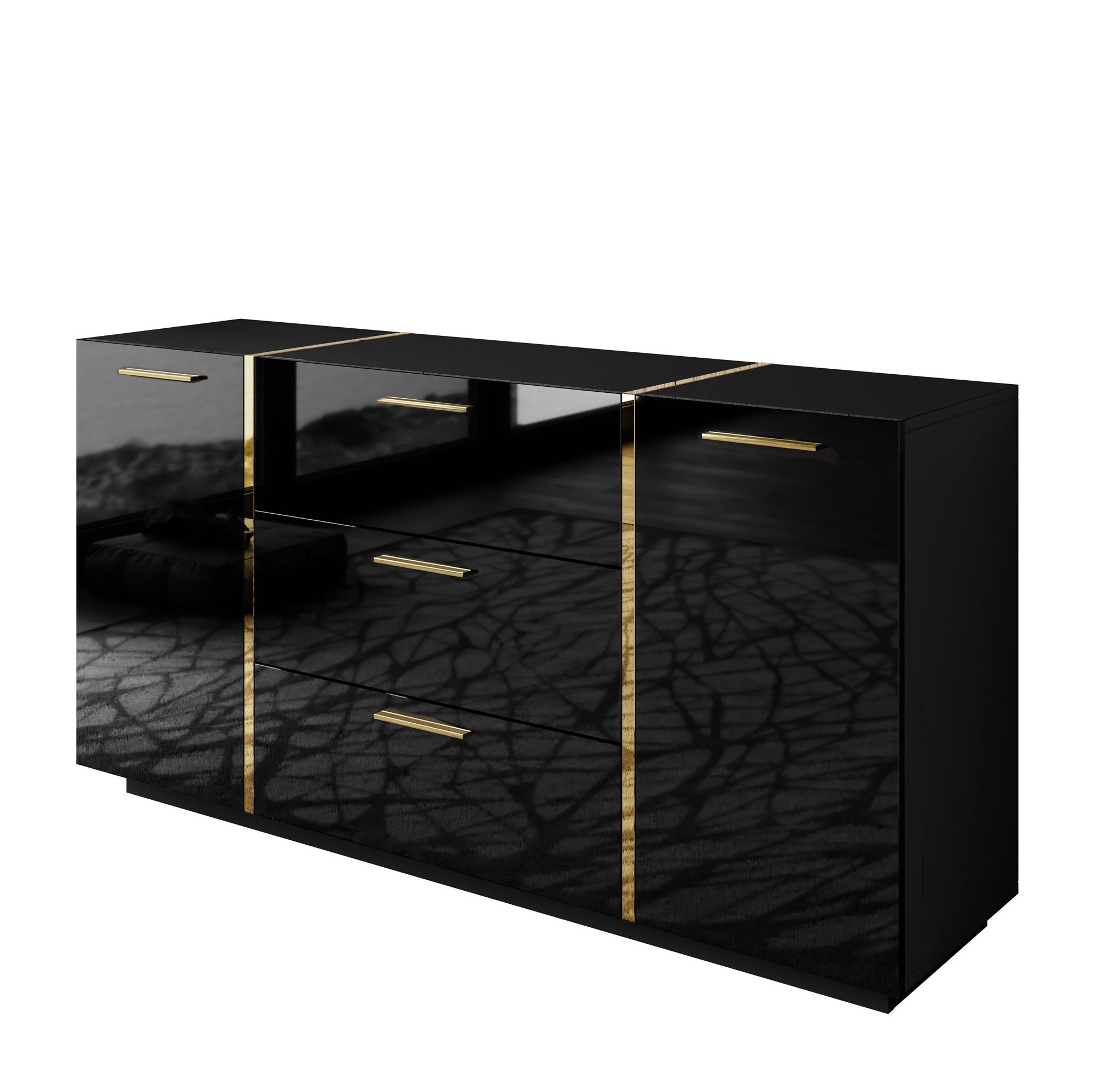 Komoda z szufladami ONYX Czarny połysk 158 cm UCHWYTY