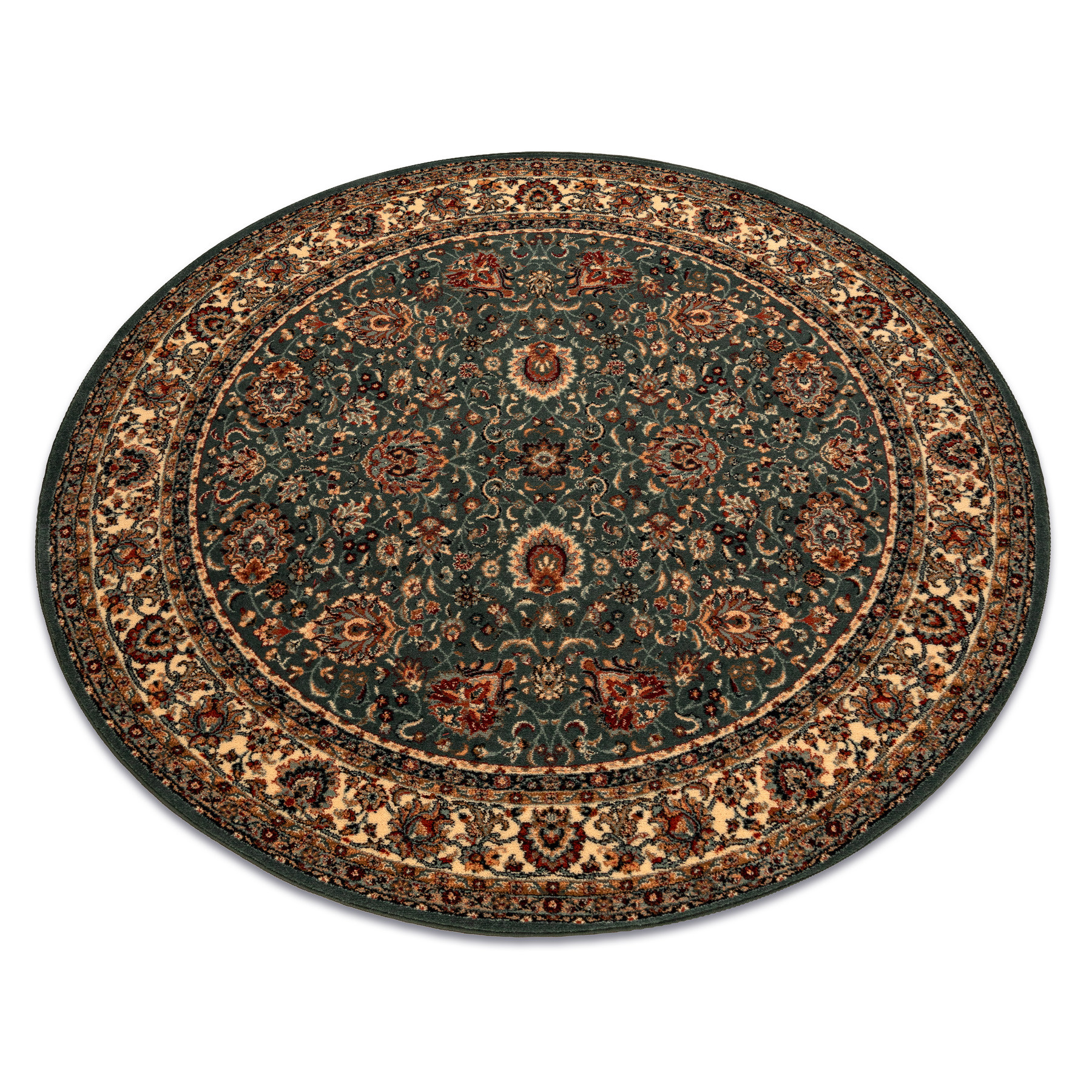 Dywan wełniany KASHQAI 4362 410 ornament zielony / beż koło 120 cm