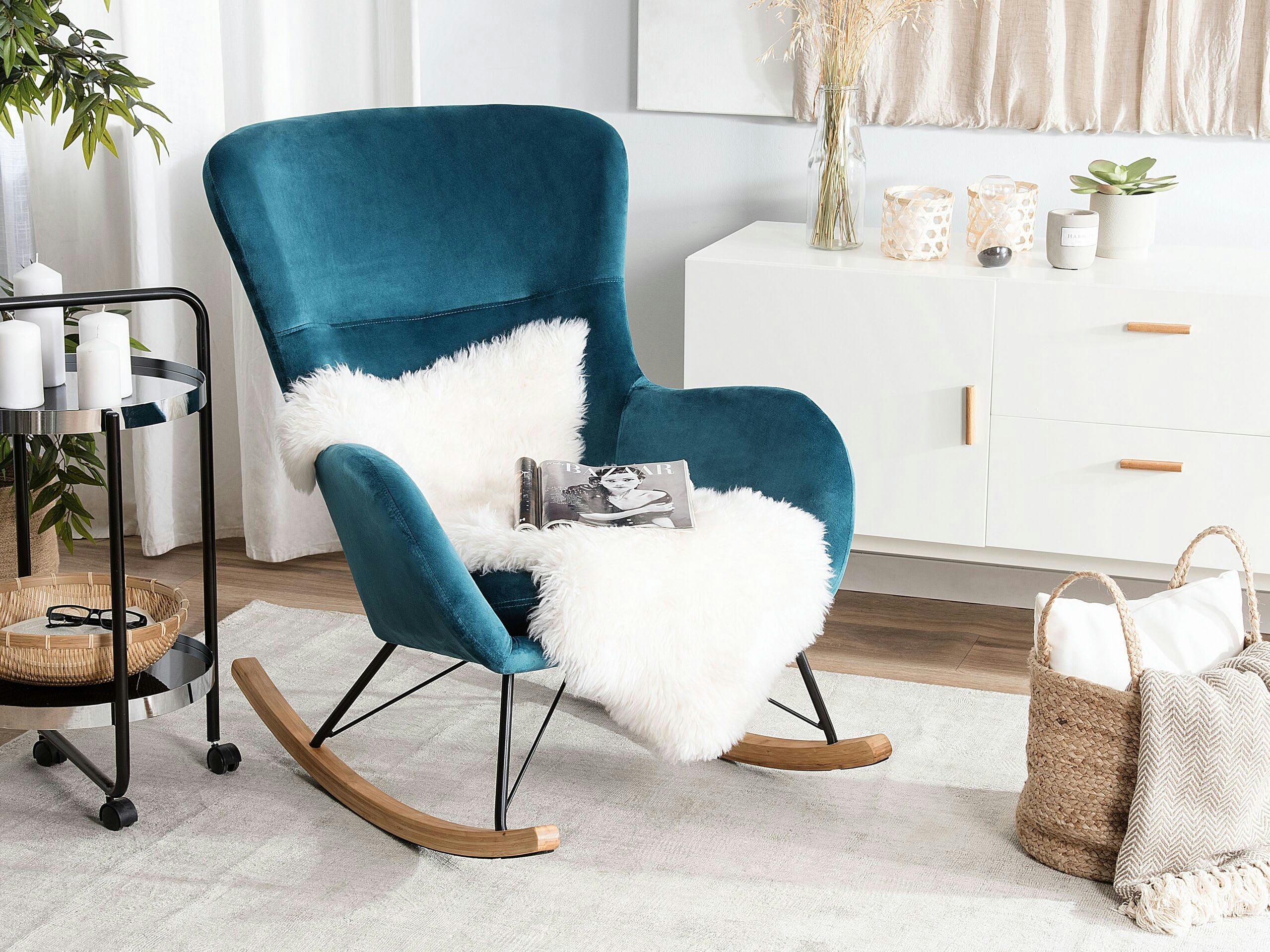 ELLAN - Chaise à bascule en velours bleu azur