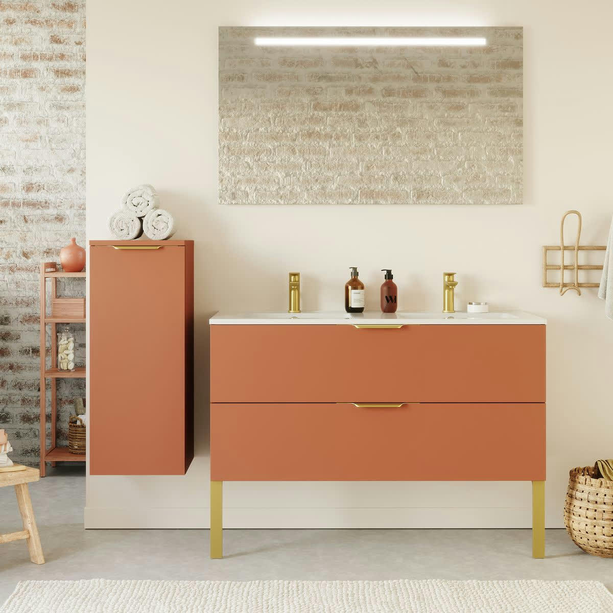 VENICE - Meuble salle de bain double vasque 120cm 2 tiroirs Terracotta